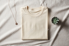 Cream shirt with necklace and plant clothing folded Product Image 1