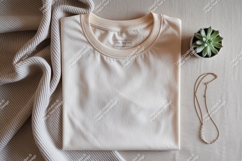 Cream t shirt ribbed knit sweater necklace succulent Product Image 1