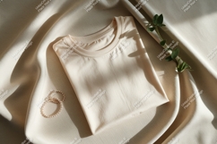 Cream t shirt draped fabric green leaves jewelry image Product Image 1