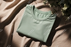 Folded pastel green t shirt on textured fabric image Product Image 1