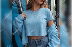 Woman In Light Blue Tshirt Mockup Product Image 1