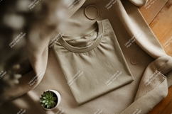 Tan t-shirt mockup with jewelry and plant beige Product Image 1