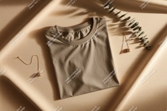 Folded T shirt gold necklaces eucalyptus mockup clothing Product Image 1