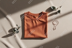 Folded terracotta t shirt with eucalyptus and necklace Product Image 1