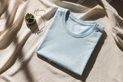 Pale blue t shirt gold necklace succulent plant image Product Image 1