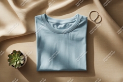 Folded blue t shirt with succulent and bracelet Product Image 1