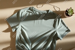 Pale green t shirt with necklace and plant image Product Image 1
