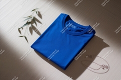 Royal blue t shirt with green leaves and necklace tshirt Product Image 1