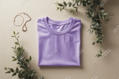 Folded lavender t shirt with jewelry and greenery mockup Product Image 1