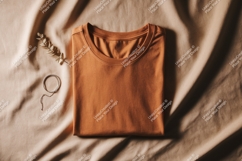 Brown t shirt with plant and jewelry mockup clothing Product Image 1