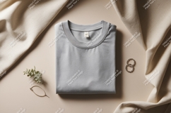 Gray t shirt with jewelry and fabric mockup Product Image 1