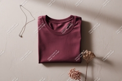 Maroon t shirt with necklace and dried flowers silver Product Image 1