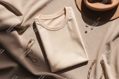 Cream shirt gold jewelry tan hat mockup Product Image 1