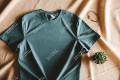 Teal t-shirt mockup with plant and bracelet clothing Product Image 1