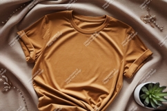 Amber t shirt mockup on textured blanket clothing Product Image 1