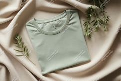 Green t shirt with necklace on textured fabric jewelry Product Image 1