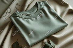 Sage green t shirt draped on silk fabric image Product Image 1