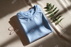 Blue t shirt with green leaf and jewelry mockup Product Image 1