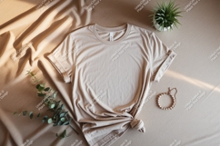 Beige t shirt draped fabric plant jewelry image Product Image 1