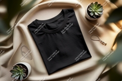 Black T Shirt Mockup With Succulents t-shirt plant Product Image 1