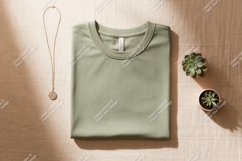 Sage green t shirt with necklace and succulents image Product Image 1