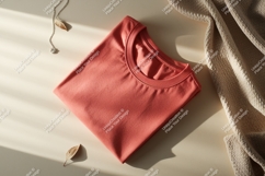 Coral shirt draped with blanket and necklace folded Product Image 1