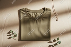Olive green t shirt pearl necklace eucalyptus Product Image 1