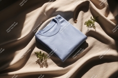 Folded blue shirt on draped fabric image Product Image 1