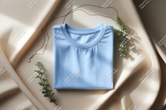 Light blue t shirt gold necklace green sprigs mockup Product Image 1