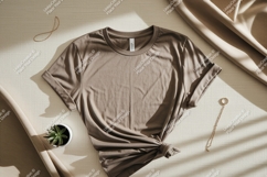 Taupe t shirt with gold necklace image Product Image 1