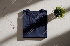Folded navy t shirt gold necklace green plant image Product Image 1