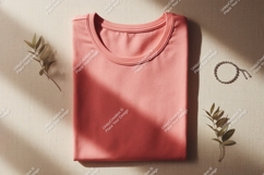 Coral pink t shirt mockup with foliage image Product Image 1