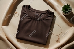 Folded brown t shirt pearl bracelet gold necklace image Product Image 1
