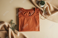 Orange t shirt with plant and jewelry Product Image 1