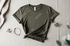 Olive green t shirt mockup with bracelet image Product Image 1