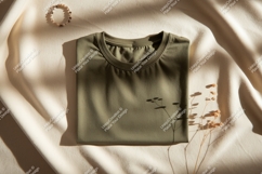 Folded olive shirt with dried flowers clothing textile Product Image 1
