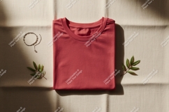 Folded coral t shirt with bracelet and leaves image Product Image 1