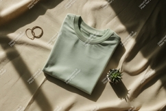 Folded pastel t shirt with jewelry and plant green Product Image 1