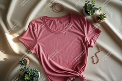 Pink t shirt jewelry plants mockup Product Image 1