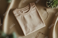 Beige t shirt mockup flat lay image Product Image 1