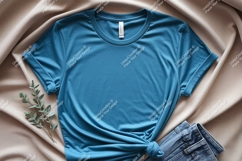 Teal shirt with rolled sleeves and jeans clothing apparel Product Image 1