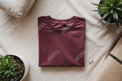 Maroon t shirt mockup with plants clothing Product Image 1