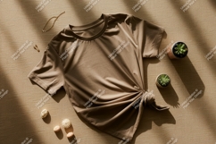 Tan t shirt with knot and jewelry image Product Image 1