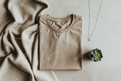 Folded beige t shirt draped fabric necklace succulent Product Image 1