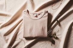 Folded beige t shirt with jewelry and leaves image Product Image 1