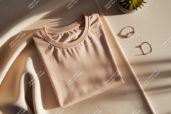 Peach t shirt with jewelry bracelets Product Image 1