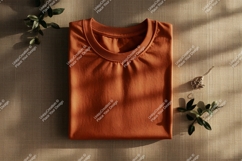 Folded orange t shirt with jewelry and leaves image Product Image 1