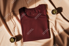 Maroon t shirt gold necklace succulent plants image Product Image 1