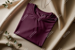Folded maroon t shirt with necklace and leave Product Image 1