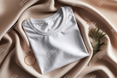 White t shirt gold jewelry green leaf image Product Image 1